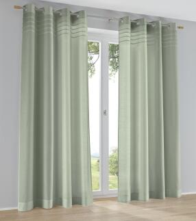 Ösen-Vorhang Kessy Biese salbei mit eleganter Stoff-Blende – halbtransparent, natürlicher Grünton (1