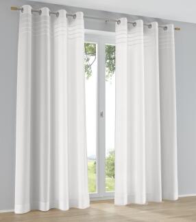 Ösen-Vorhang Kessy Biese weiß mit eleganter Stoff-Blende – halbtransparent, moderner Look (1 Stück)