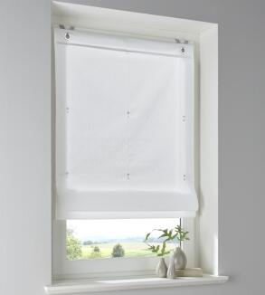 Weißes Raffrollo Stig mit Ösen - Montage ohne Bohren - Breite 45 - 100 cm