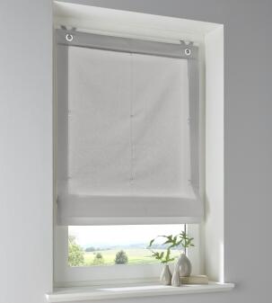 Graues Raffrollo Stig mit Ösen - Montage ohne Bohren - Breite 45 - 100 cm