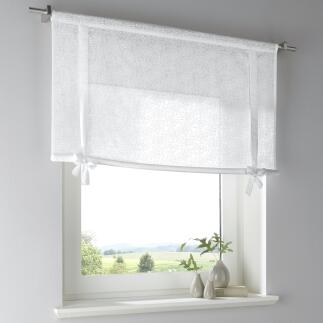 Weiße Raffgardine Lille mit Schleifen| Binderollo aus Baumwolle