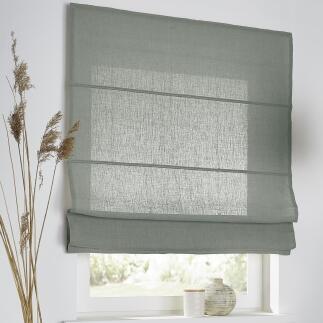 Maßanfertigung Raffrollo Metis Leinen mit Kettenzug - Farbe zederngrün