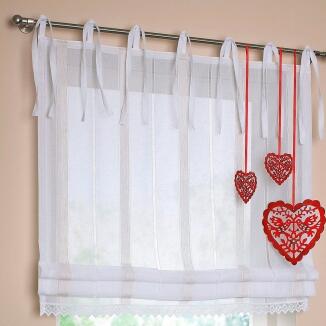 Raffrollo / Schlaufenrollo Rustico für die Gardinenstange | weiß - Breite 45 - 140 cm