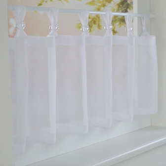 Weiße Scheibengardine Roma Boule mit Schlaufen und Zierkugeln Acrylglas transparent BxH 110 x 35 cm