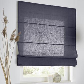 Maßanfertigung Raffrollo Metis Leinen mit Kettenzug - Farbe graublau