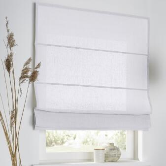 Maßanfertigung Raffrollo Metis Leinen mit Kettenzug - Farbe weiss