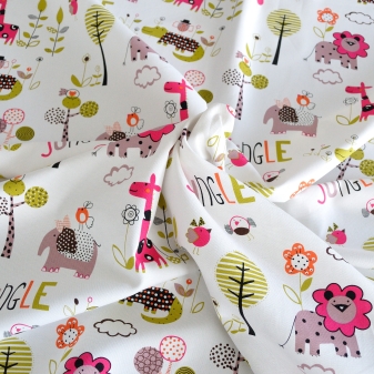 Kinderstoff Safari bunt Baumwolle bedruckt Meterware 150 cm breit