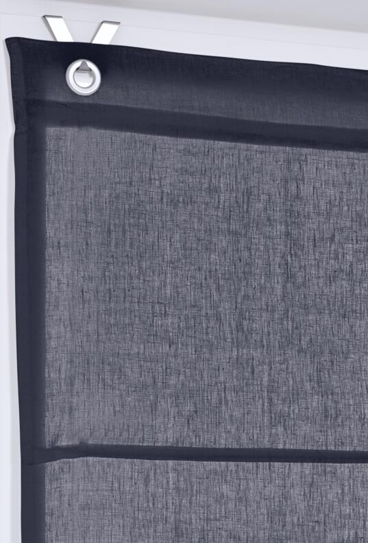 Raffrollo Metis graublau mit Ösen und Fensterhaken