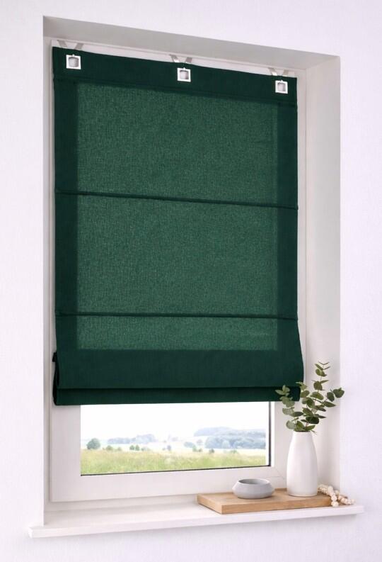 Baumwoll-Raffrollo Duck dunkelgrün mit Ösen und Haken
