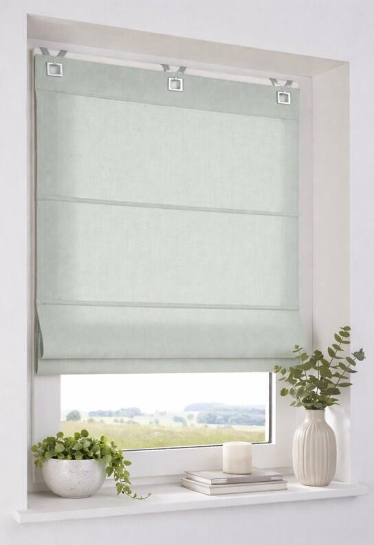 Baumwoll-Raffrollo Duck jade grün mit Ösen und Haken
