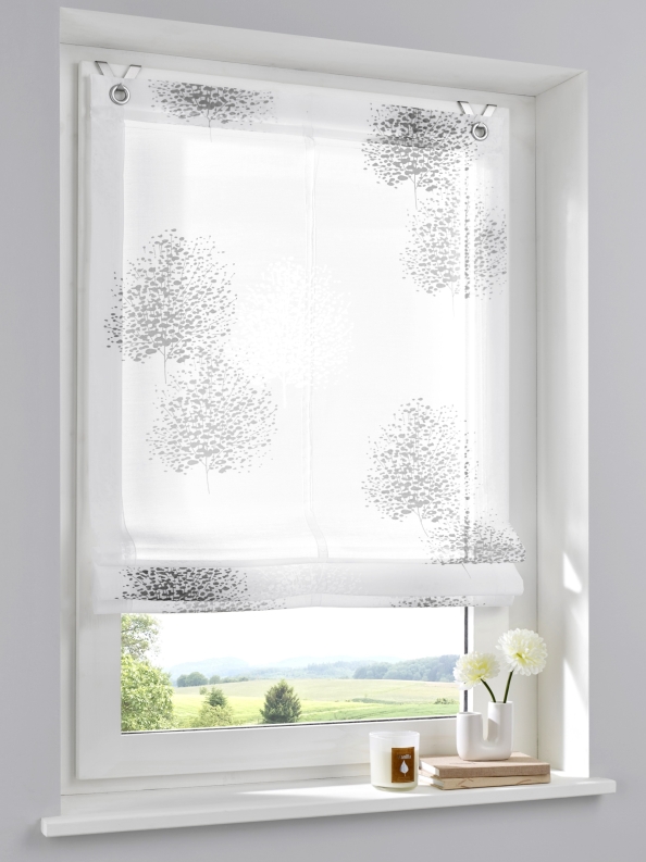 Raffrollo Bellinda anthrazit weiss Ausbrenner halbtransparent
