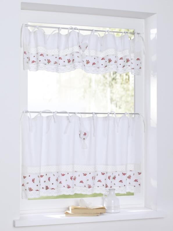 Scheibengardine Lavie weiß Rosen