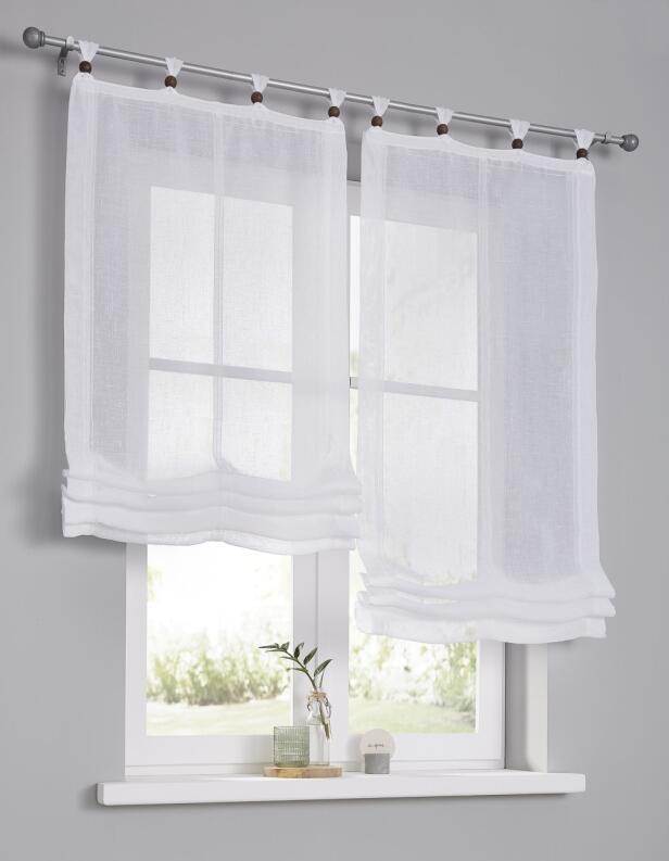 Raffrollo Brondy mit Schlaufen und braunen Zierkugeln aus Holz