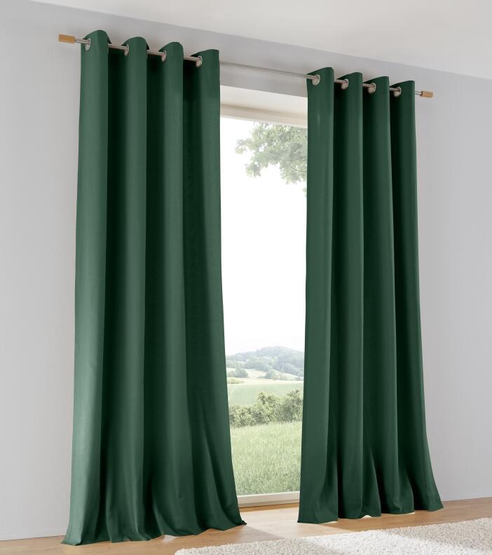 Vorhang aus Baumwolle in dunkelgrün – bodenlange Gardine am Fenster