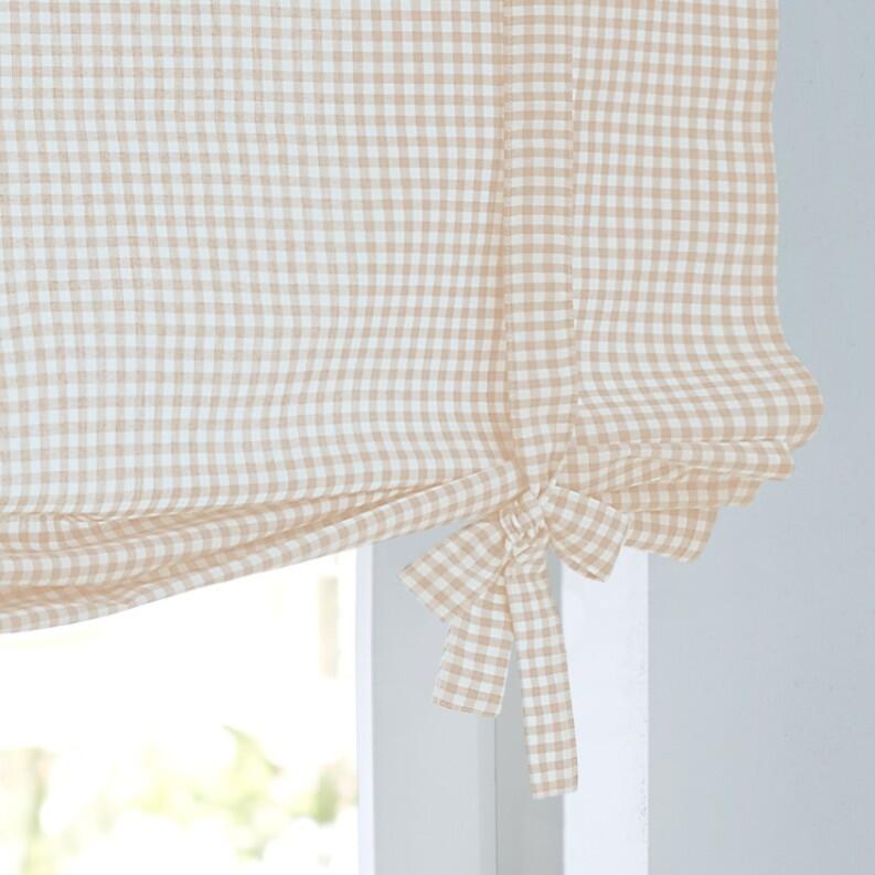Raffgardine Cottage natur weiß Binderollo kariert Schleife