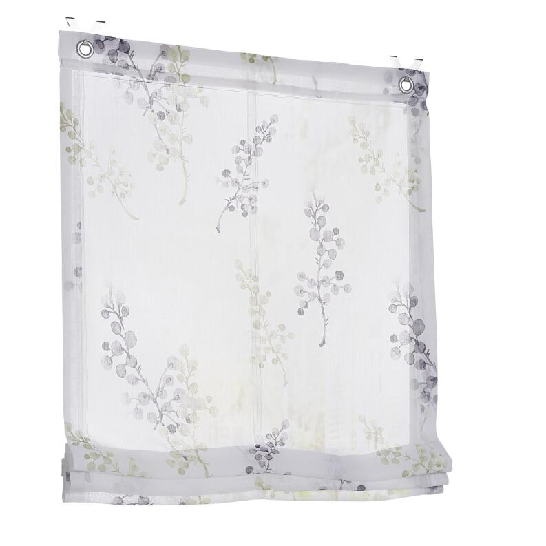 Halbtransparentes Raffrollo Ösenrollo Danny weiß grün