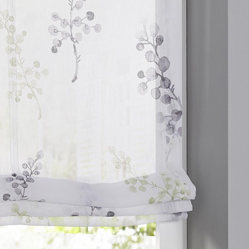 Raffrollo mit Ösen Danny Dessin floral grau grün