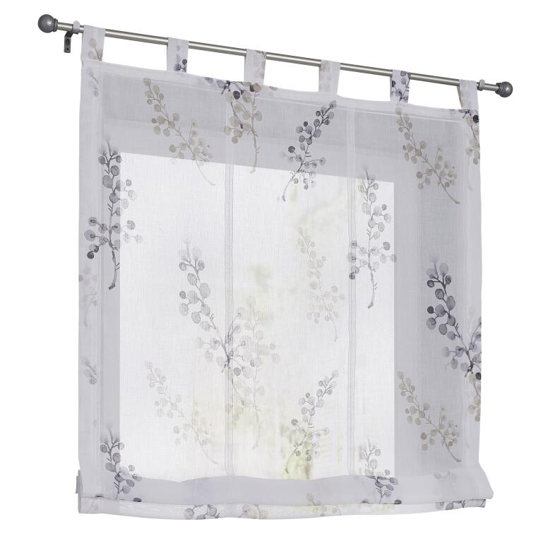 Halbtransparentes Raffrollo mit Schlaufen Danny weiß taupe - Breite 45 - 120 cm - Schlaufen