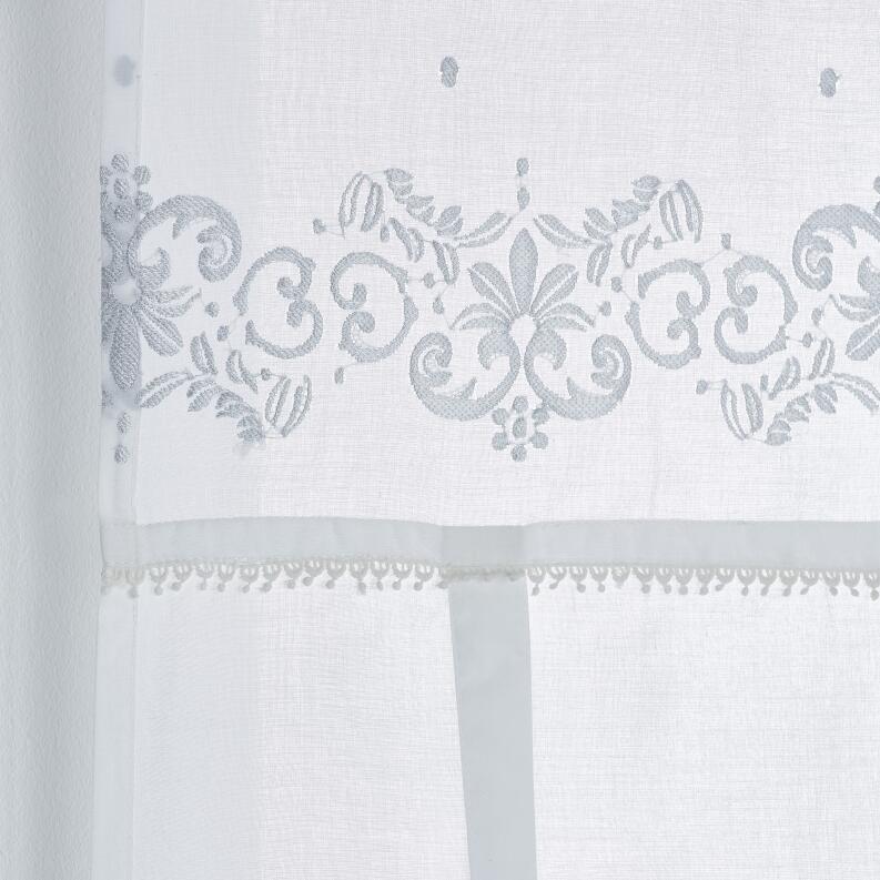 Raffgardine Jolie weiß Baumwolle grau bestickt Ornament