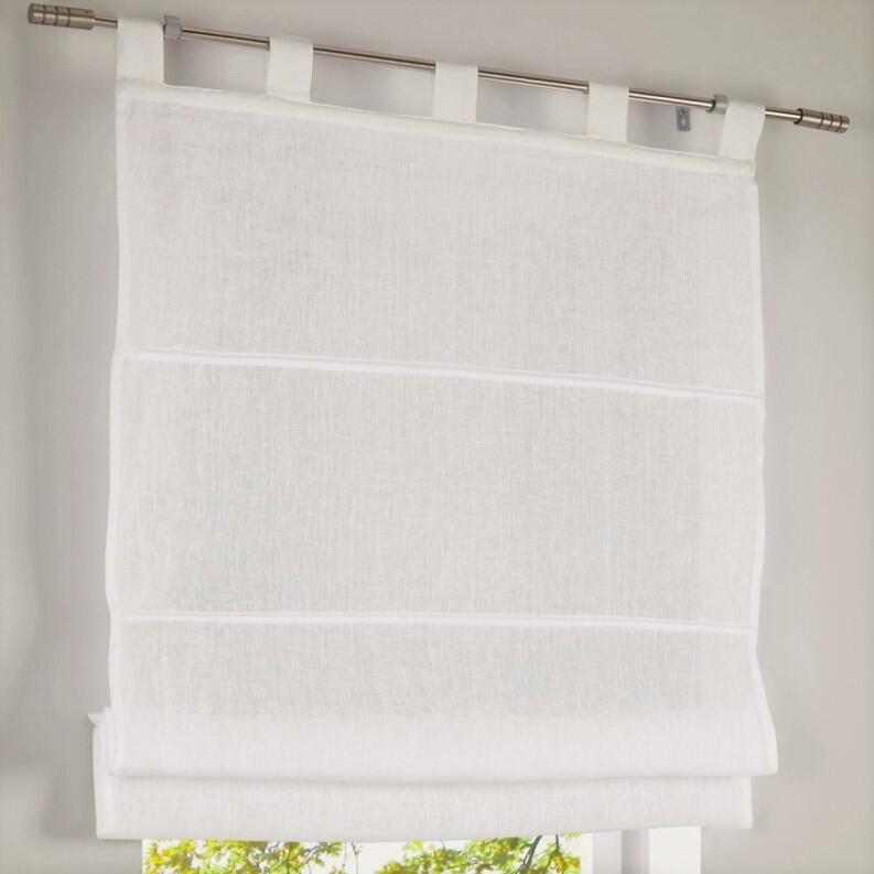 Maßanfertigung Leinen-Raffrollo creme mit Schlaufen