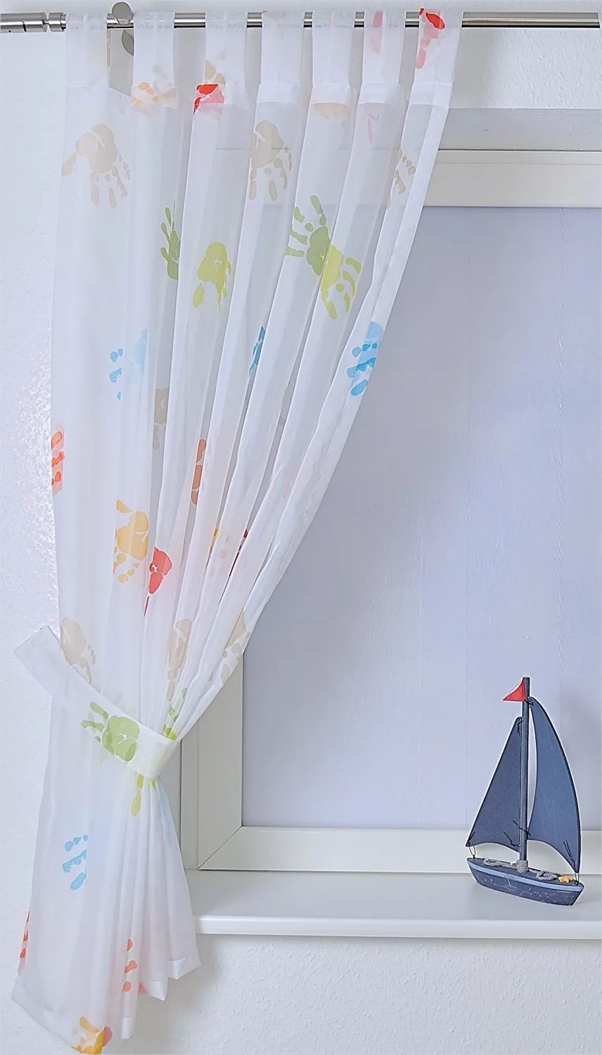 Vorhang Gardine Schlaufenschal Kinder Hände |weiss - Höhe 145 cm - 245 cm (1 Stück) - Kindergardine Hände Schlaufenschal